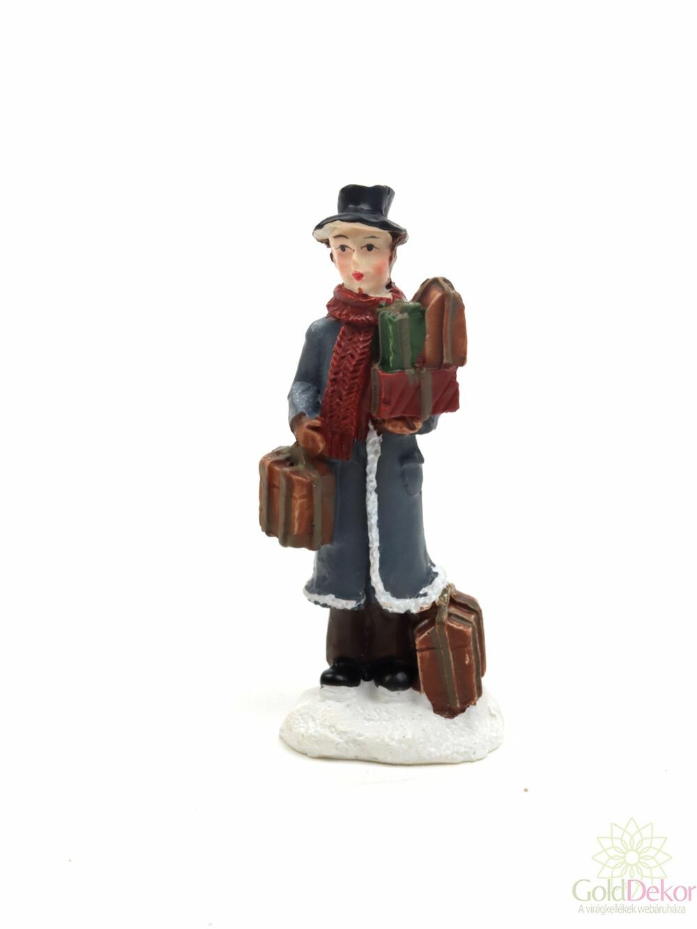 Téli falu figura - Férfi ajándékkal