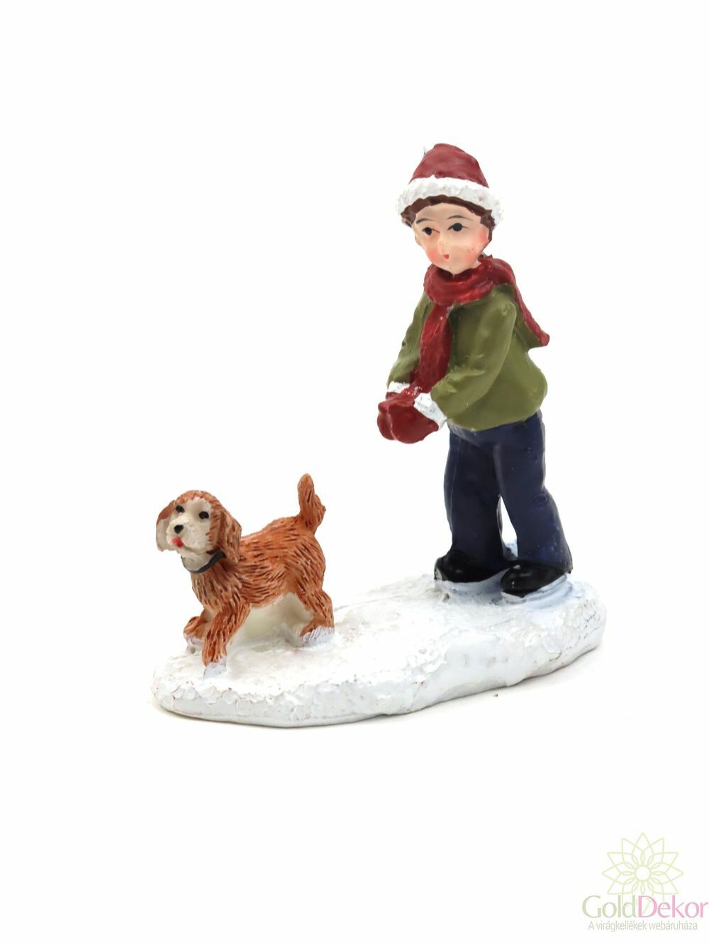 Téli falu figura - Gyerek kutyával