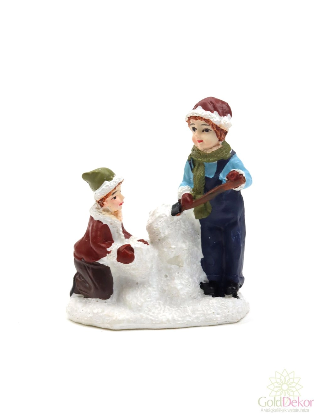 Téli falu figura - Hóembert építő gyerekek
