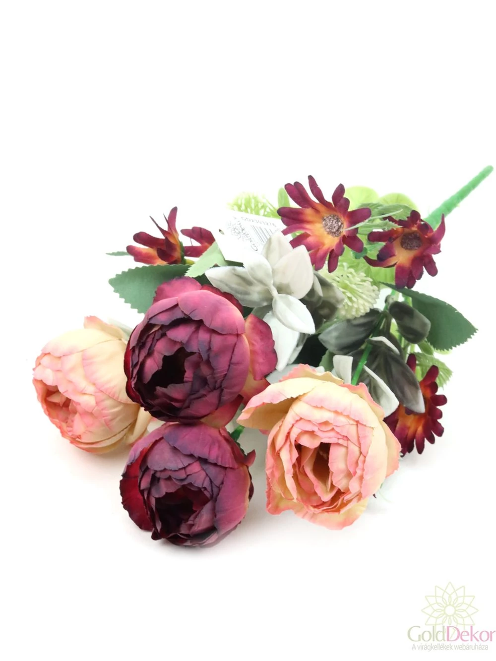 Vegyes színű paeonia csokor - Bordó-cirmos