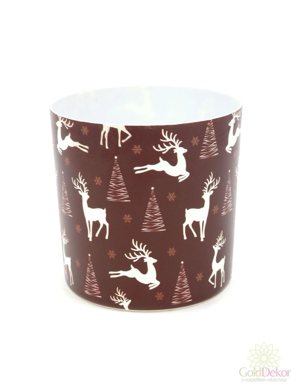 Karácsonyi mintás műanyag kaspó - Fehér szarvasos