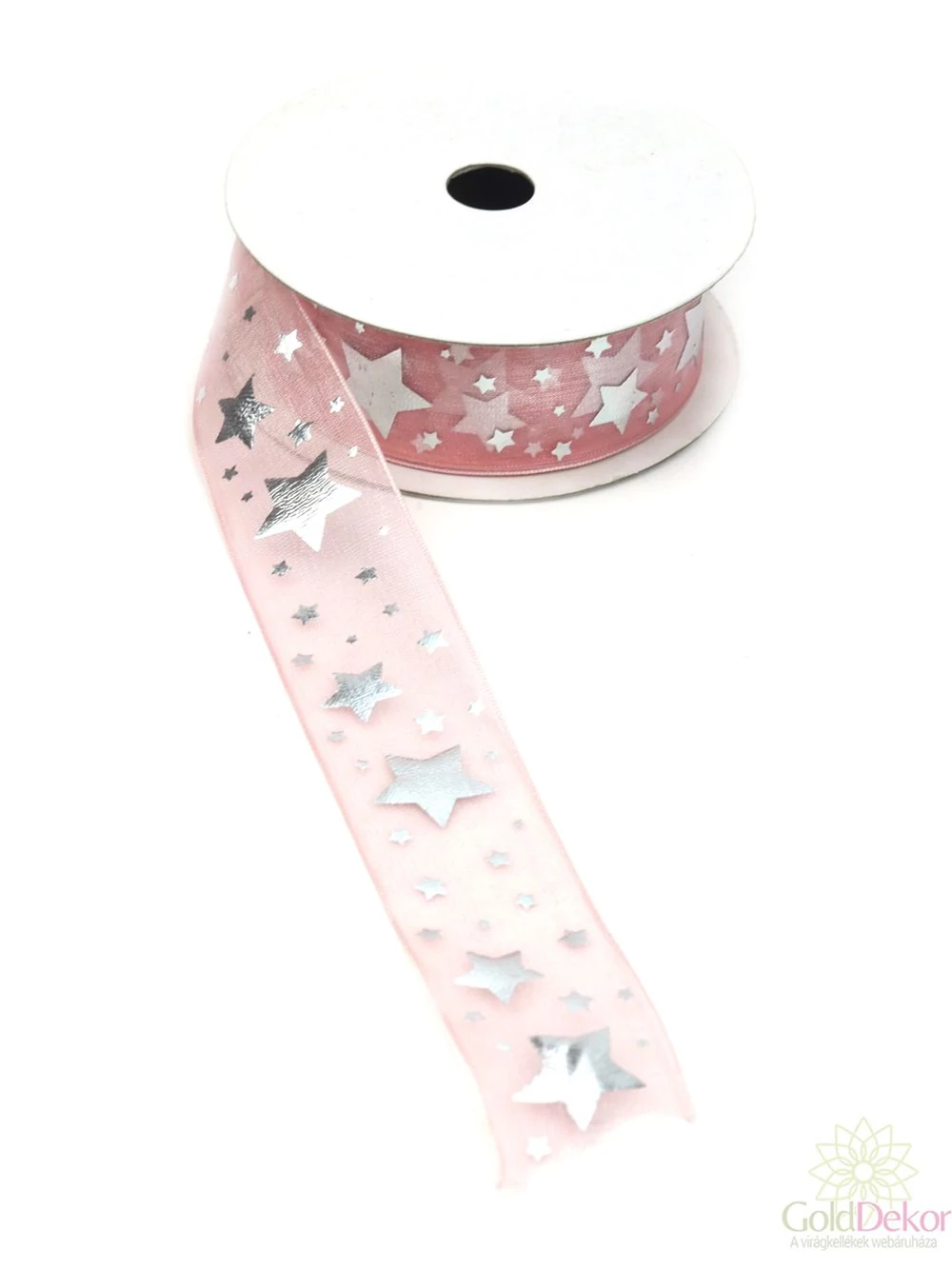 Csillagmintás organza szalag 3 cm - Rózsaszín