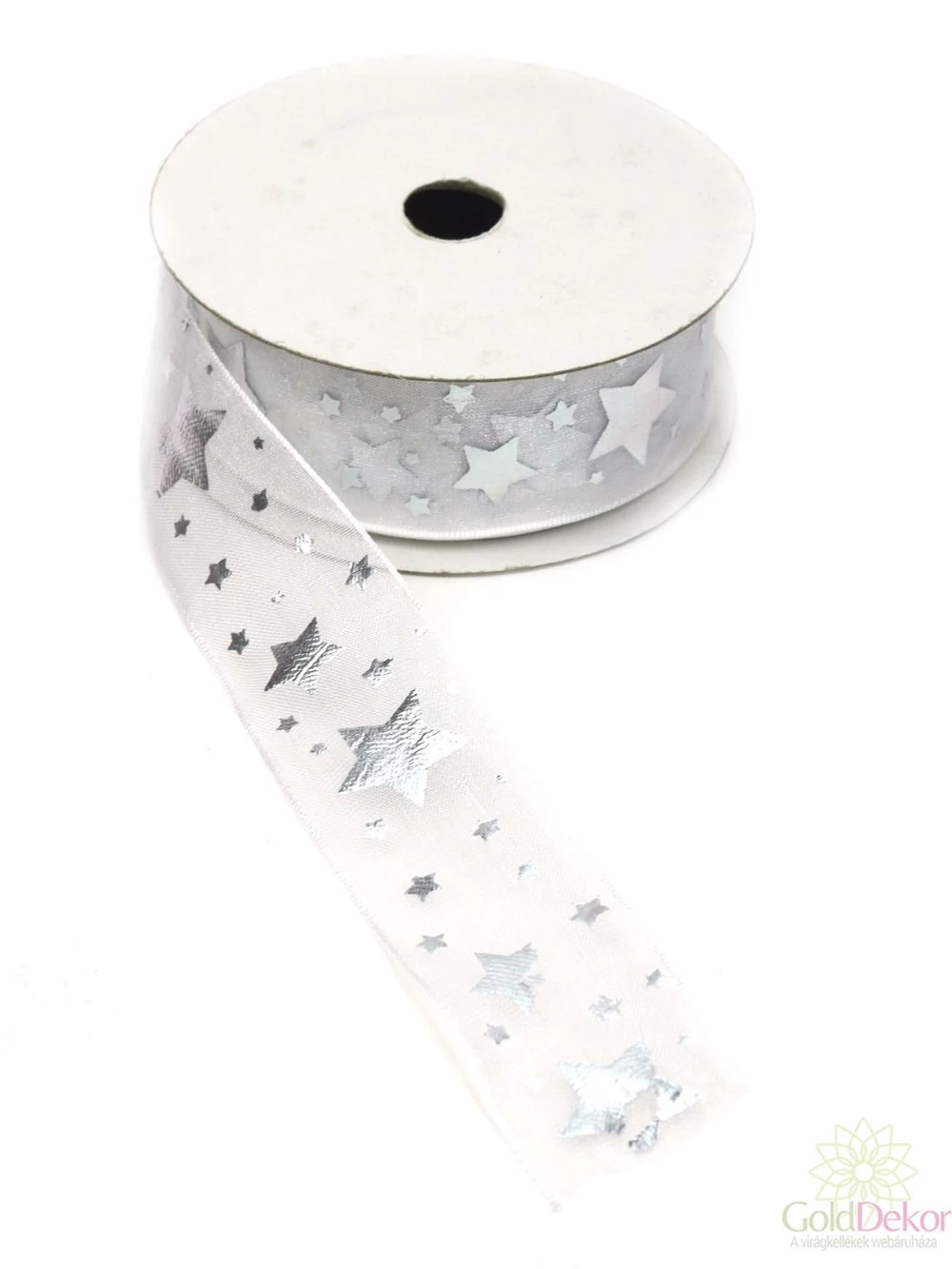Csillagmintás organza szalag 3 cm - Fehér