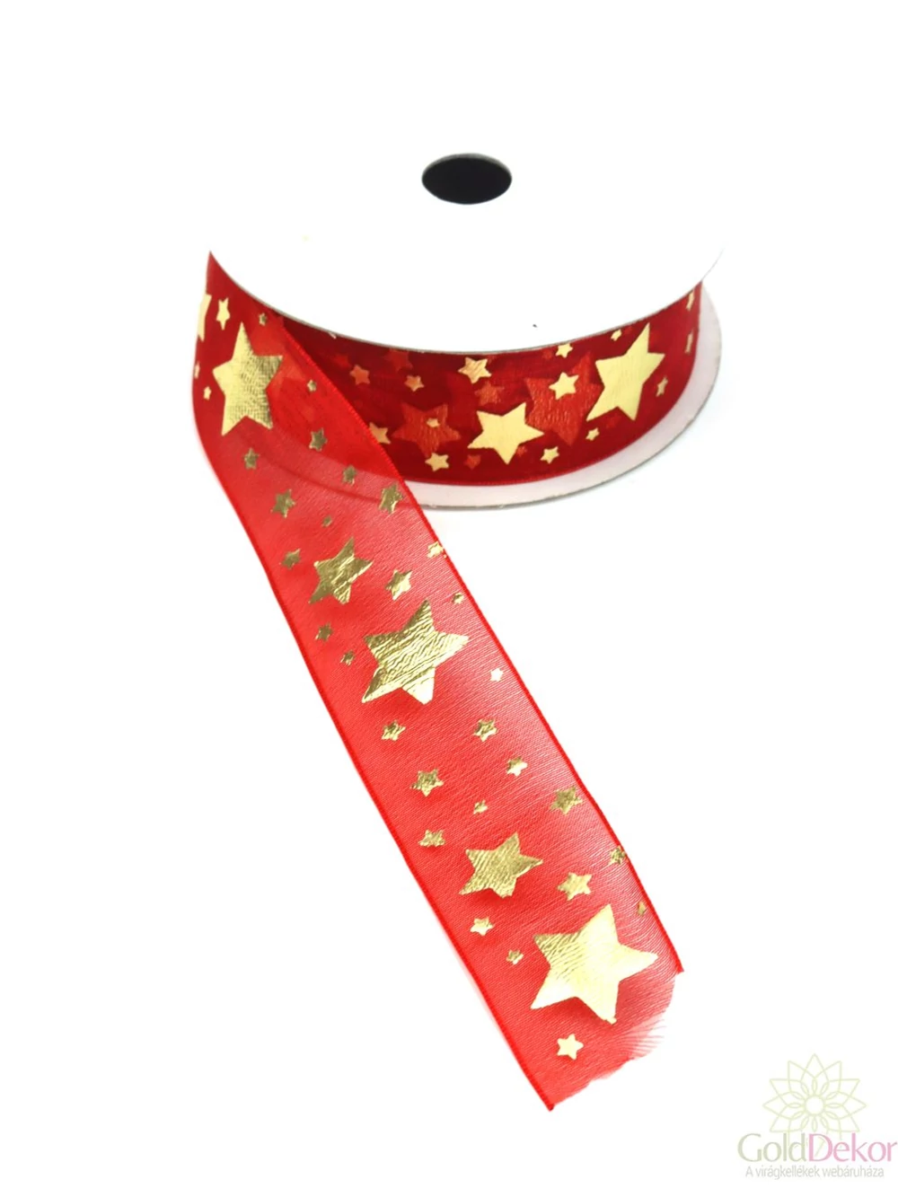 Csillagmintás organza szalag 3 cm - Piros