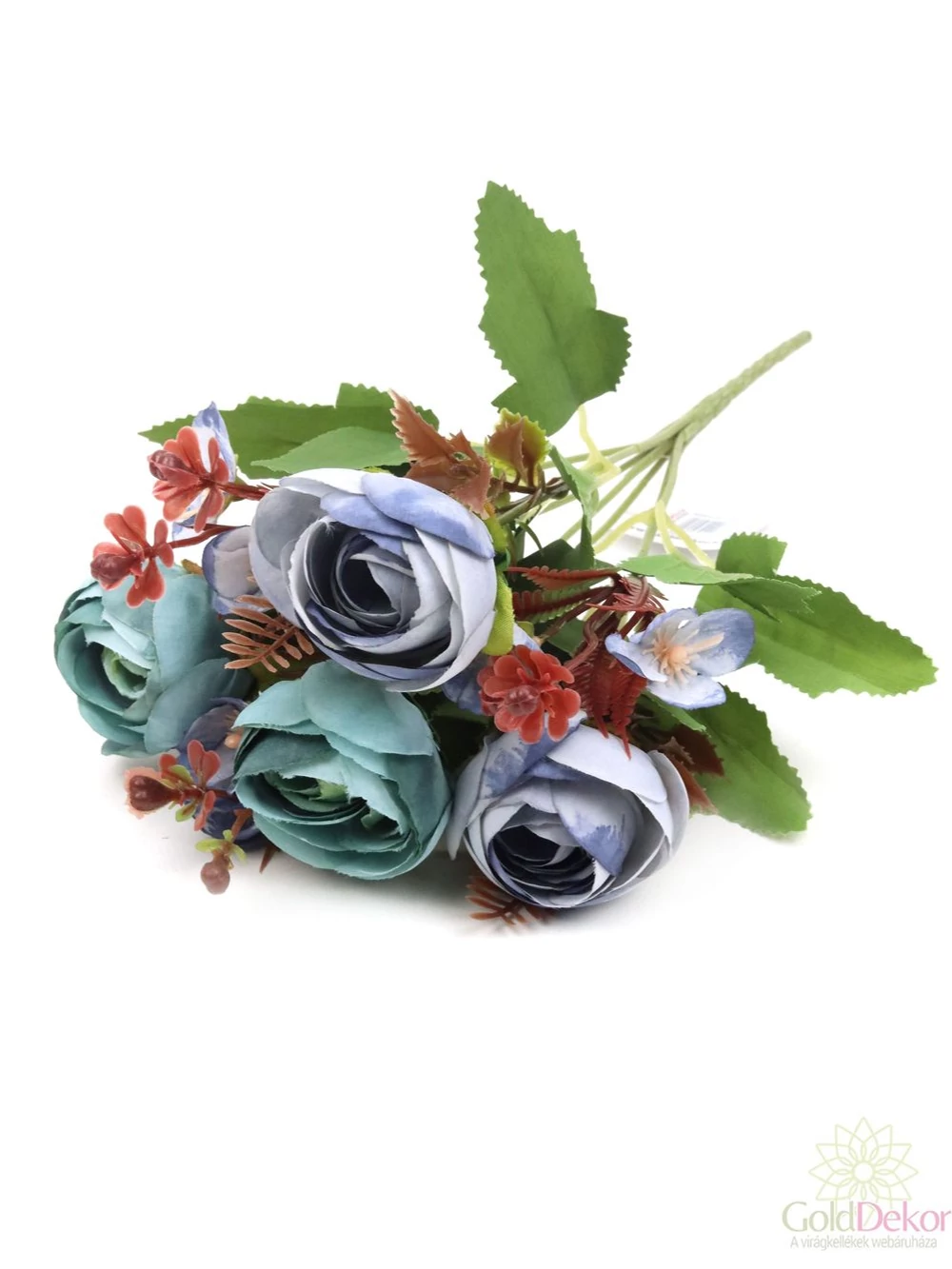 Antik boglárka csokor bordó kiegészítőkkel - Kék