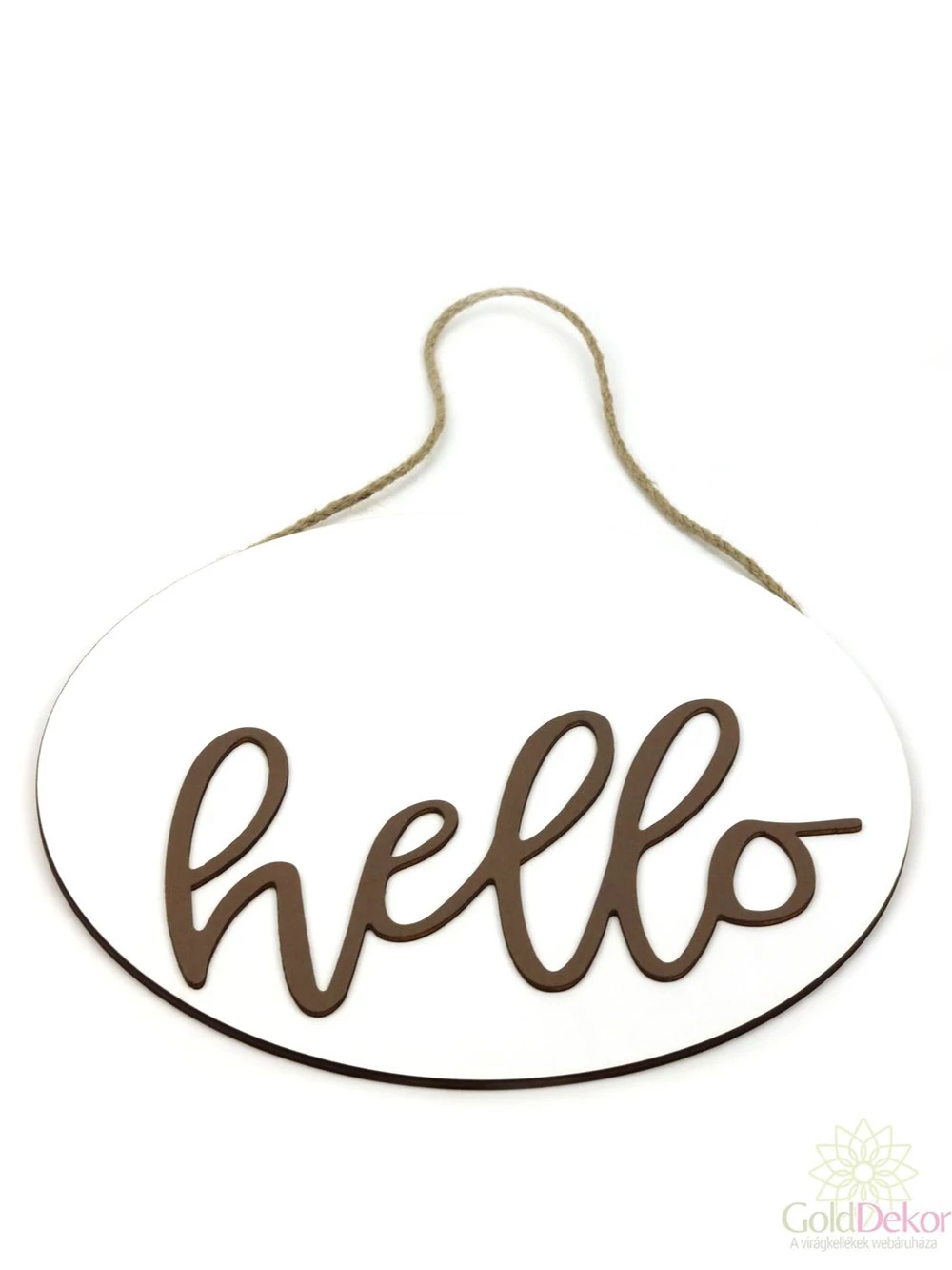 Kerek kopogtató tábla Hello - Fehér-barna Kerek kopogtató tábla Hello - Fehér-barna