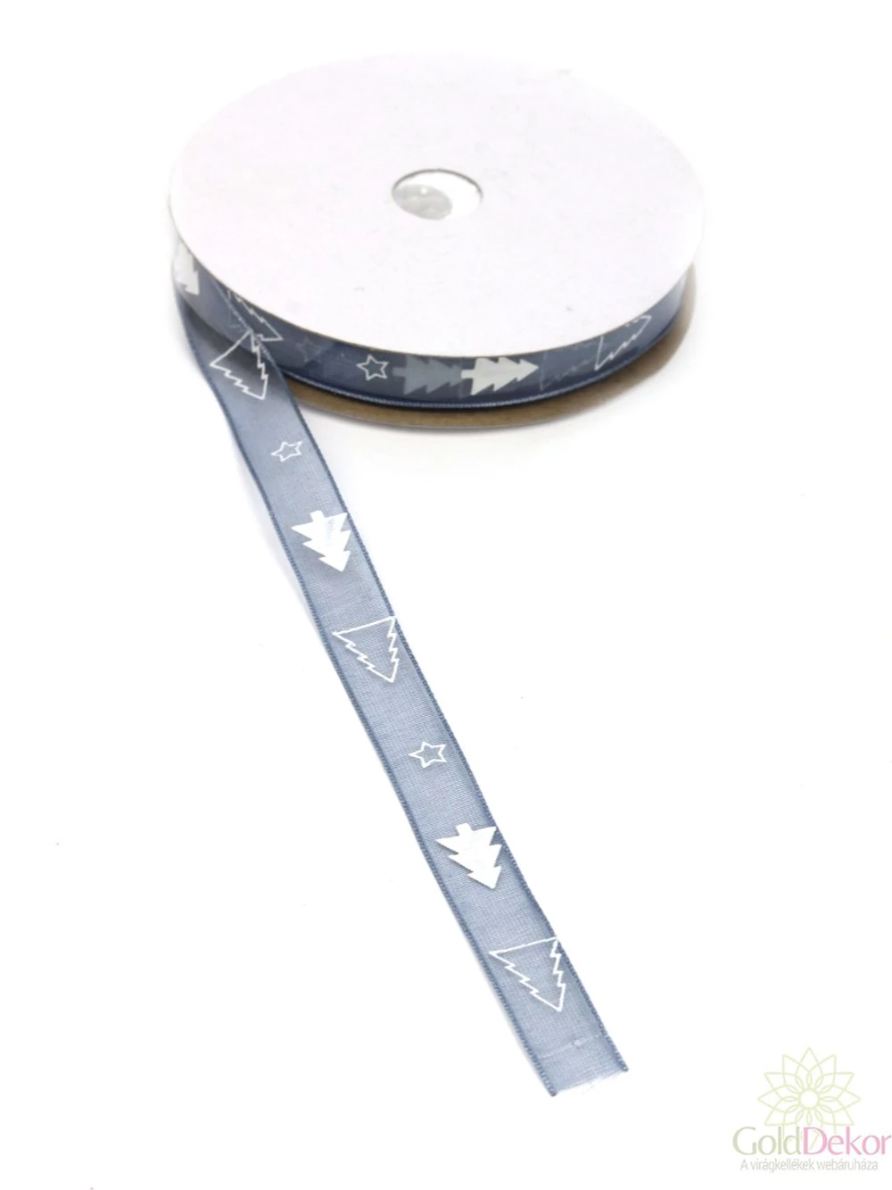 Fenyfőfa mintás organza szalag 1 cm - Szürke