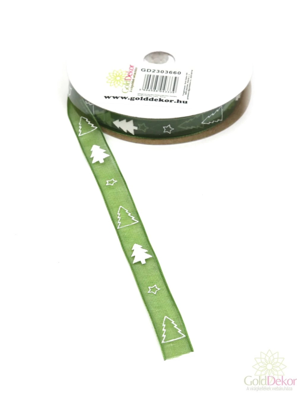 Fenyfőfa mintás organza szalag 1 cm - Zöld