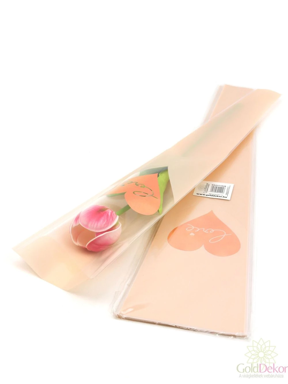 Szálas virág tasak - Metál szíves barack