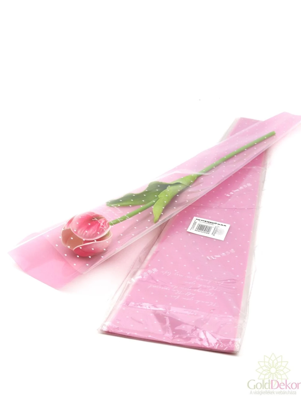 Szálas virág tasak - Apró szív mintás rózsaszín