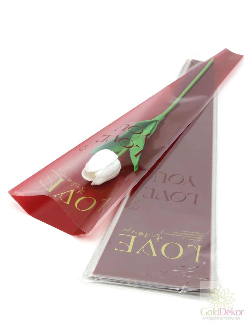 Szálas virág tasak - LOVE feliratos bordó