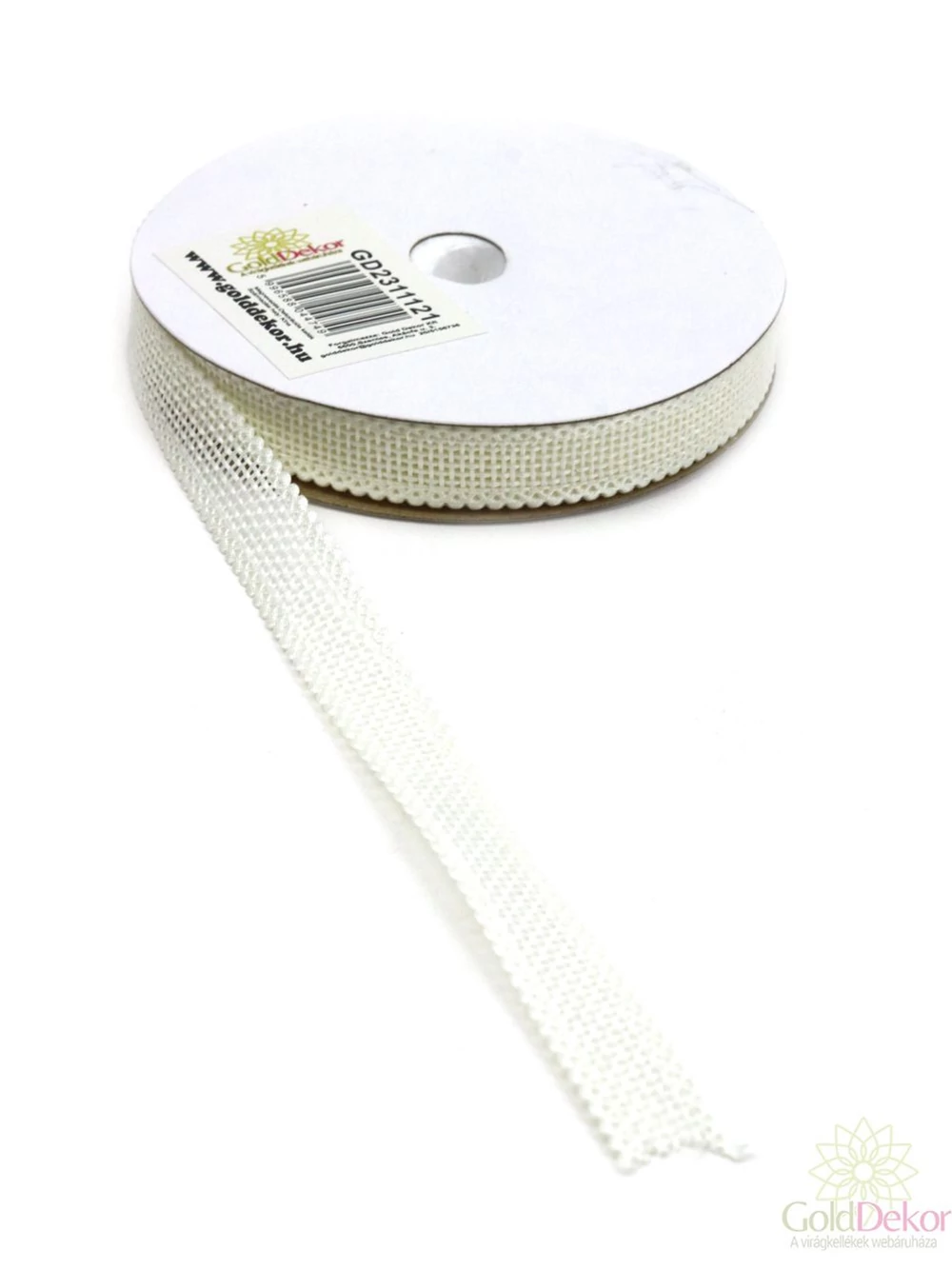 Csipkés szélű juta szalag - Tört fehér