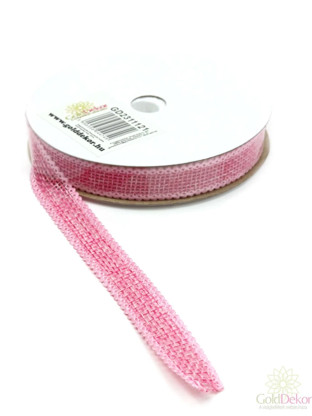 Csipkés szélű juta szalag - Rózsaszín