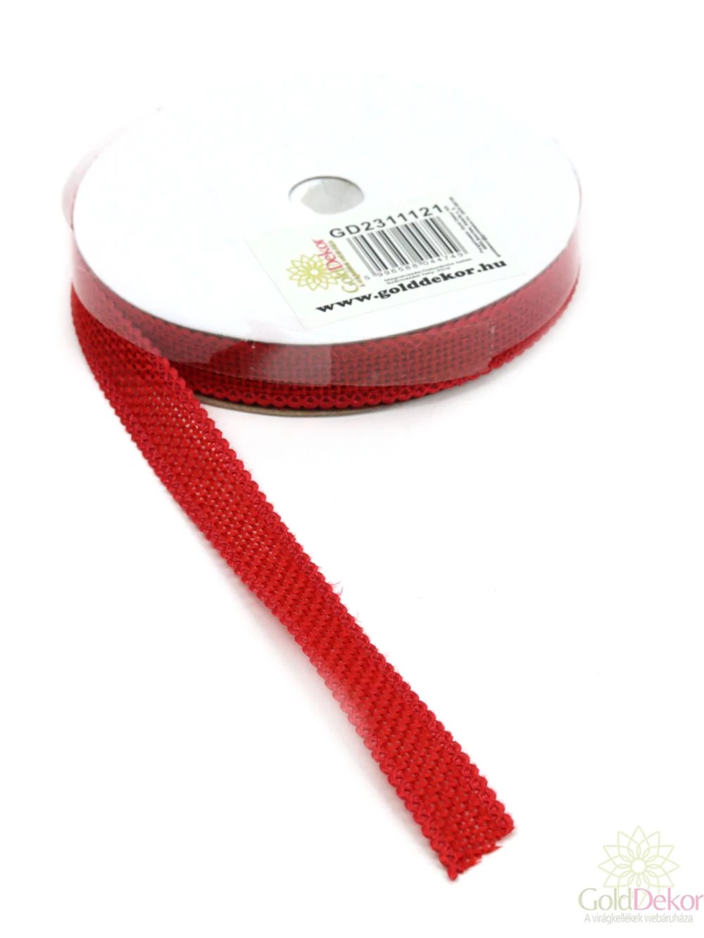 Csipkés szélű juta szalag - Piros