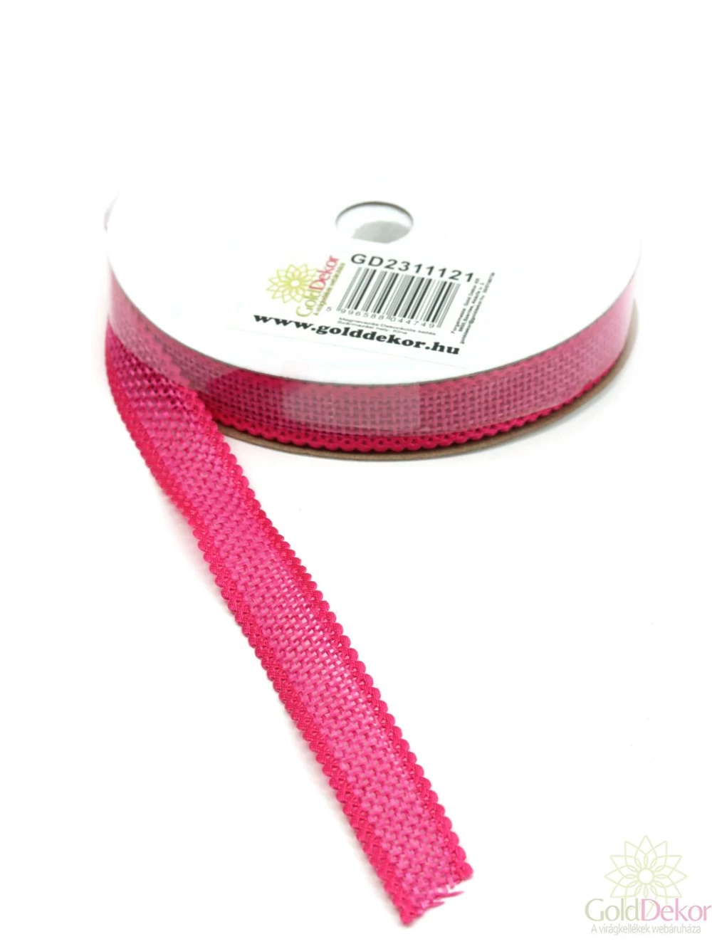 Csipkés szélű juta szalag - Pink