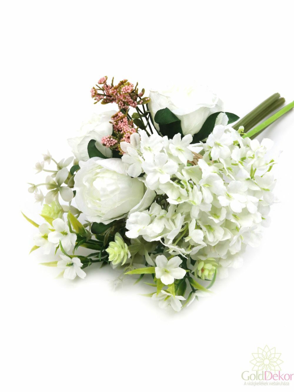 Gyűrt virágú vegyes dekor csokor - Fehér