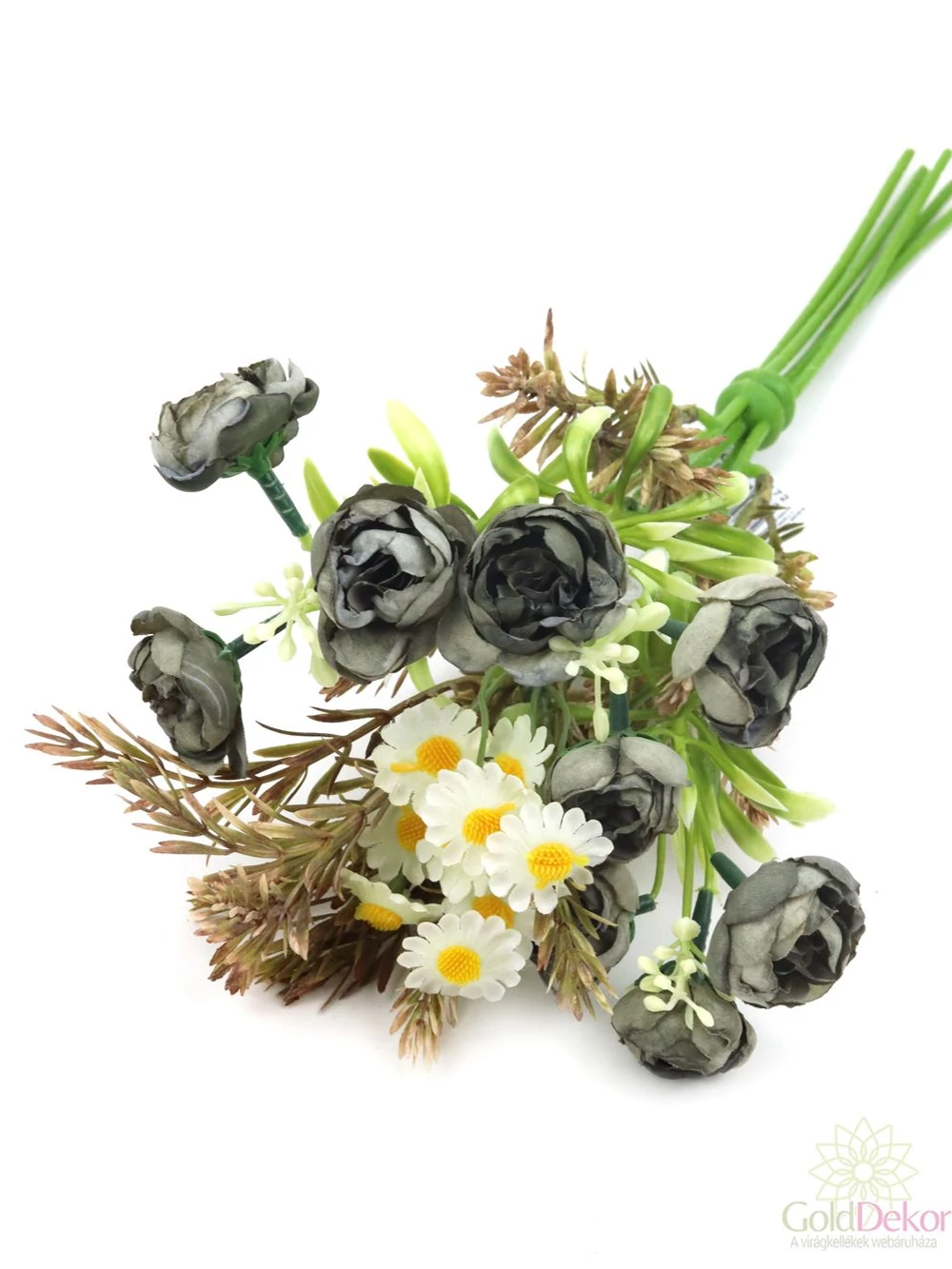 Boglárka csokor antik műzölddel - Szürke