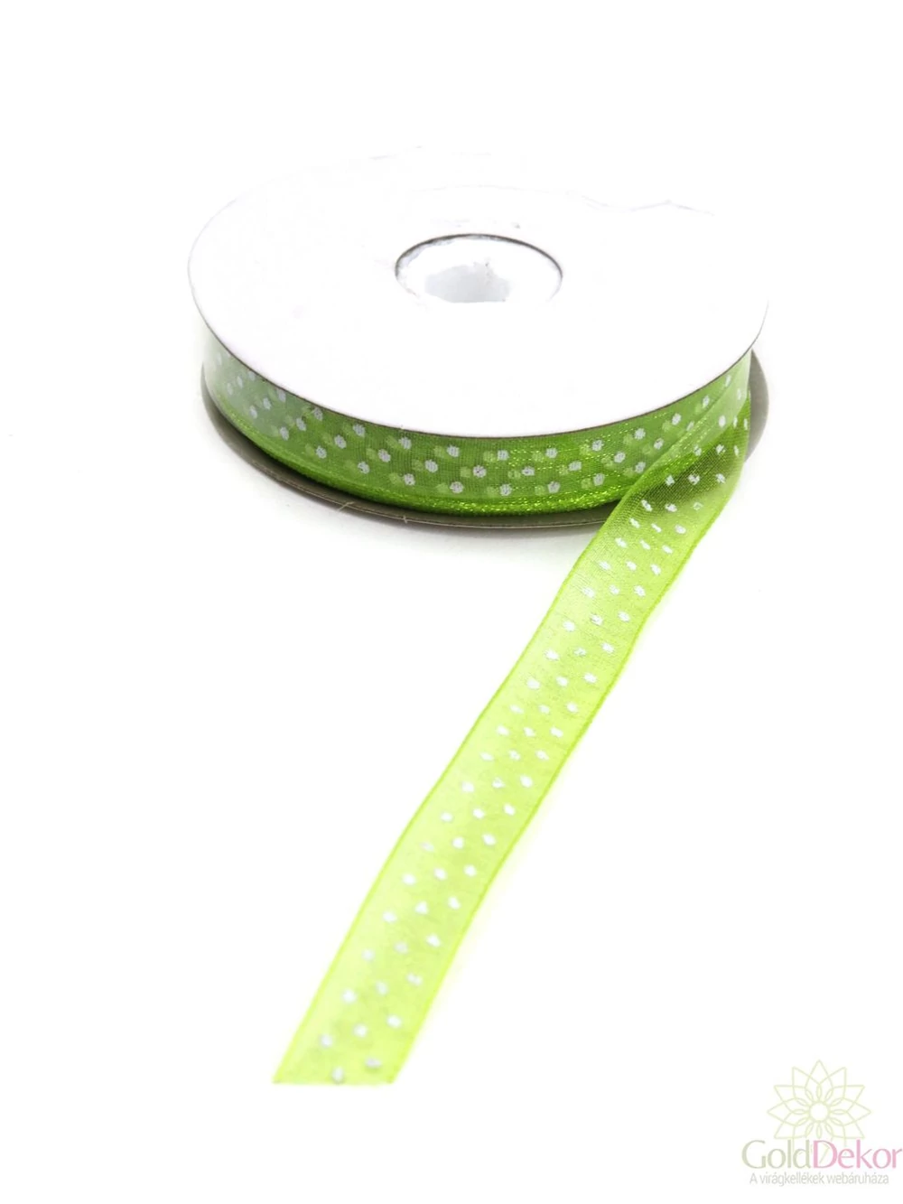 Pöttyös organza  szalag 1 cm - Zöld