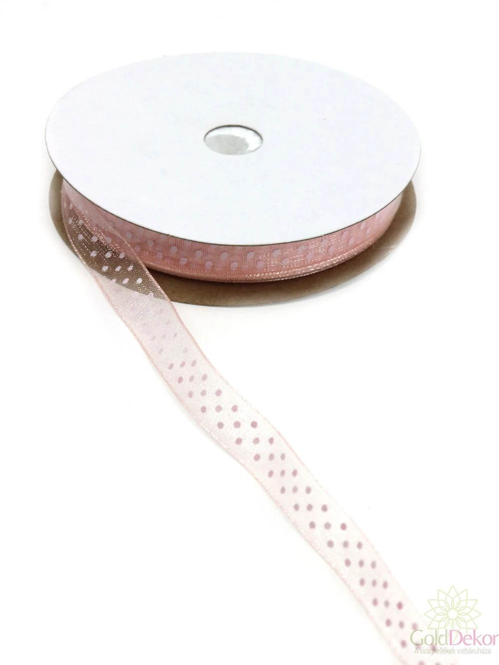 Pöttyös organza  szalag 1 cm - Halvány barack