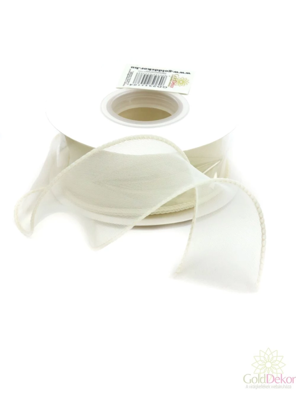 Szegett szélű hullámos organza szalag 4 cm - Tört fehér
