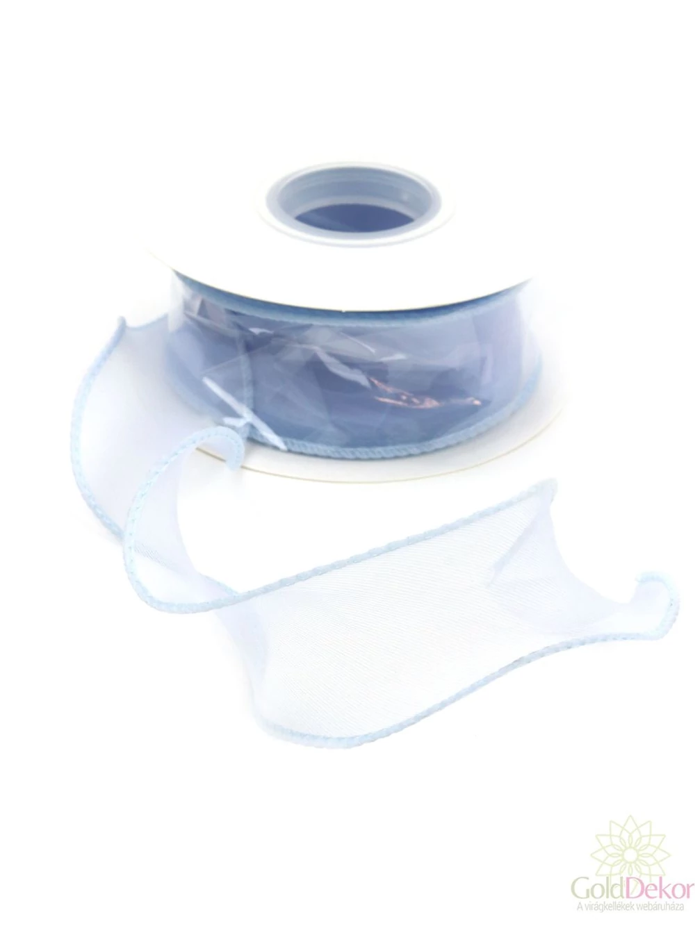 Szegett szélű hullámos organza szalag 4 cm - Kék