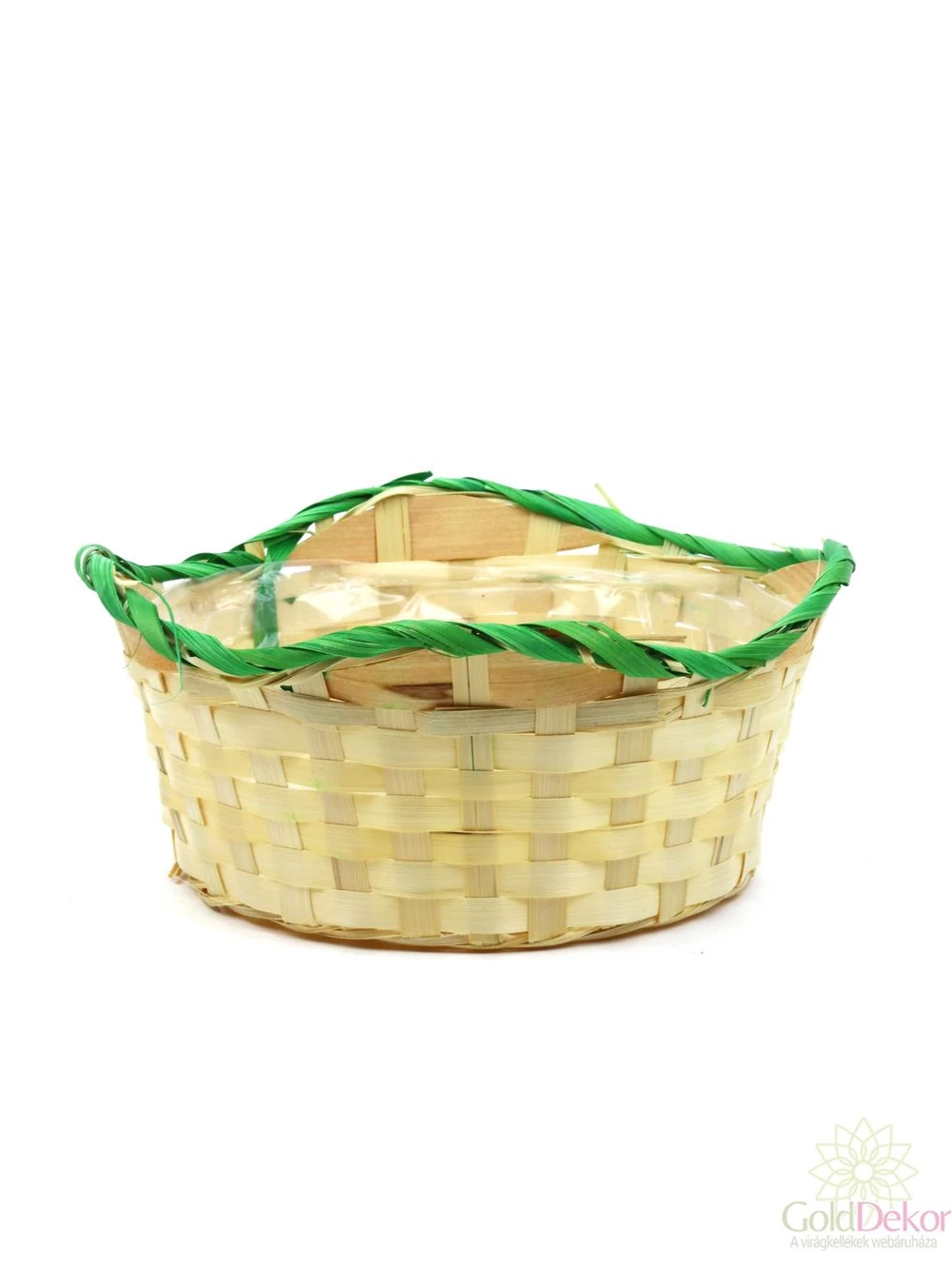 Színes hullámos szélű bambusz kosár - Zöld
