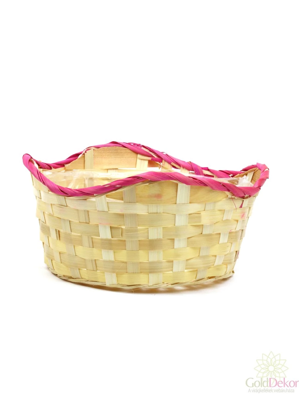 Színes hullámos szélű bambusz kosár - Pink