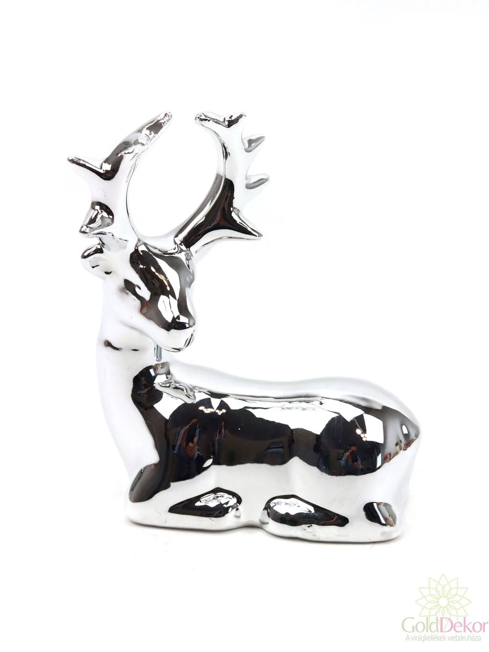 Metál kerámia figura - Fekvő ezüst szarvas
