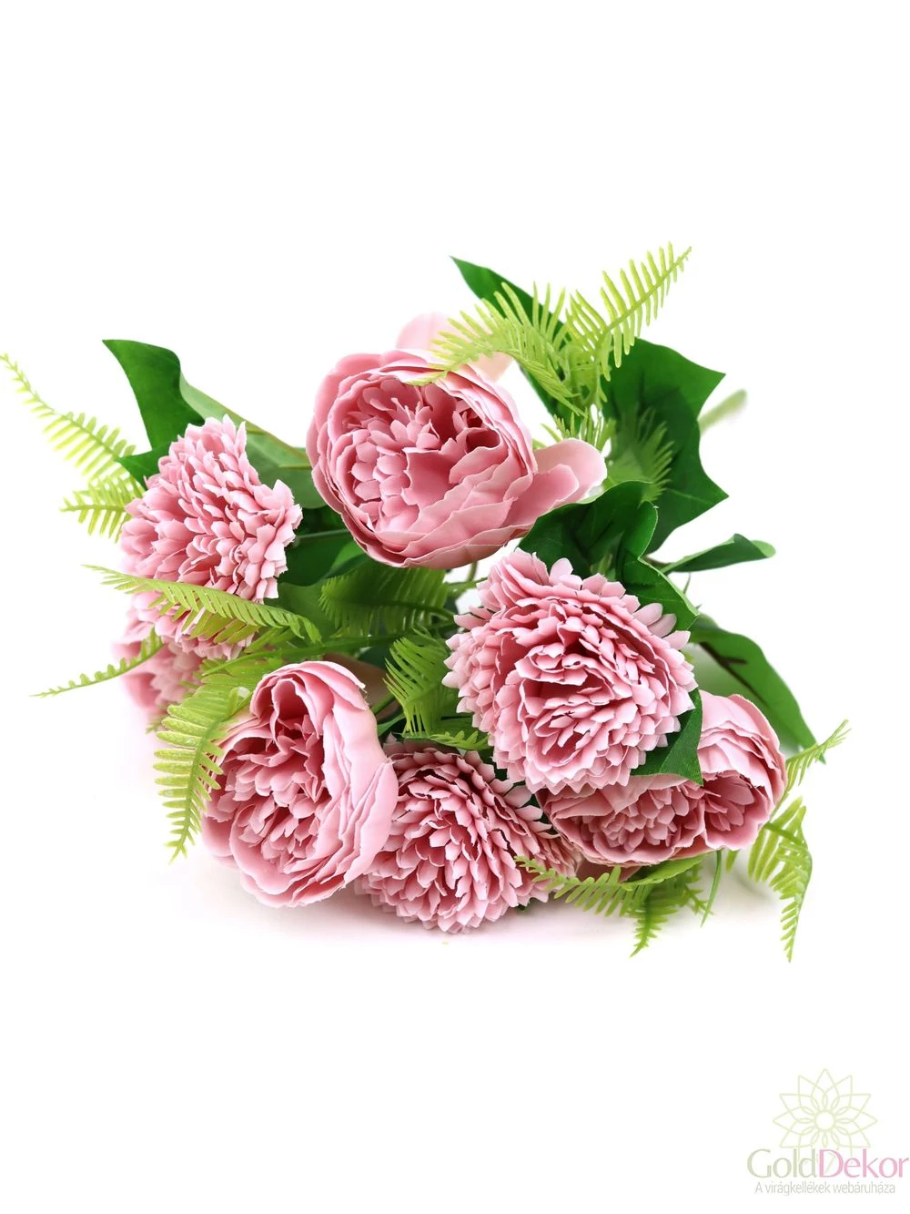 Krizi-peonia csokor páfrányos zöld kiegészítővel - Rózsaszín