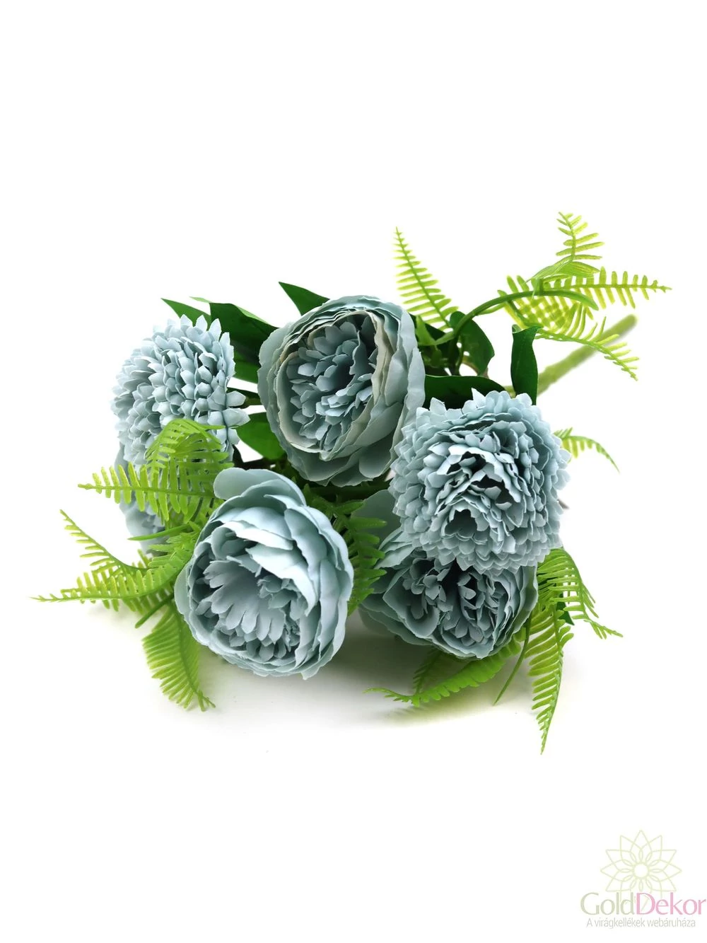 Krizi-peonia csokor páfrányos zöld kiegészítővel - Kék