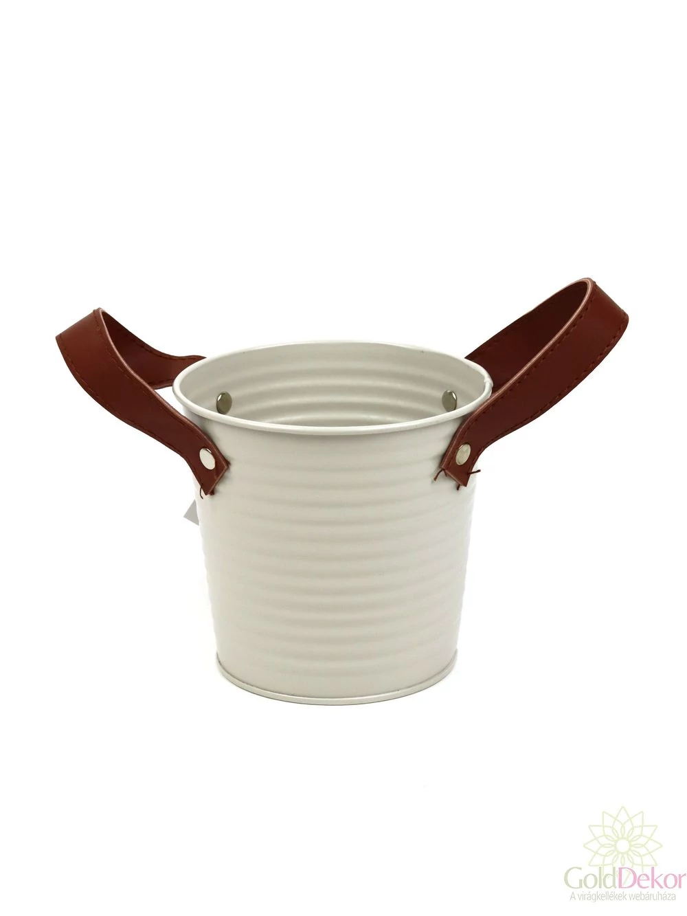 Bőrfüles bádog kaspó - Drapp