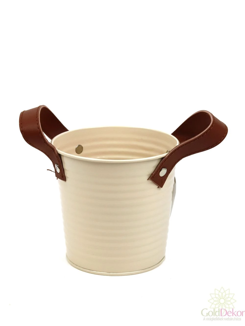 Bőrfüles bádog kaspó - Krém