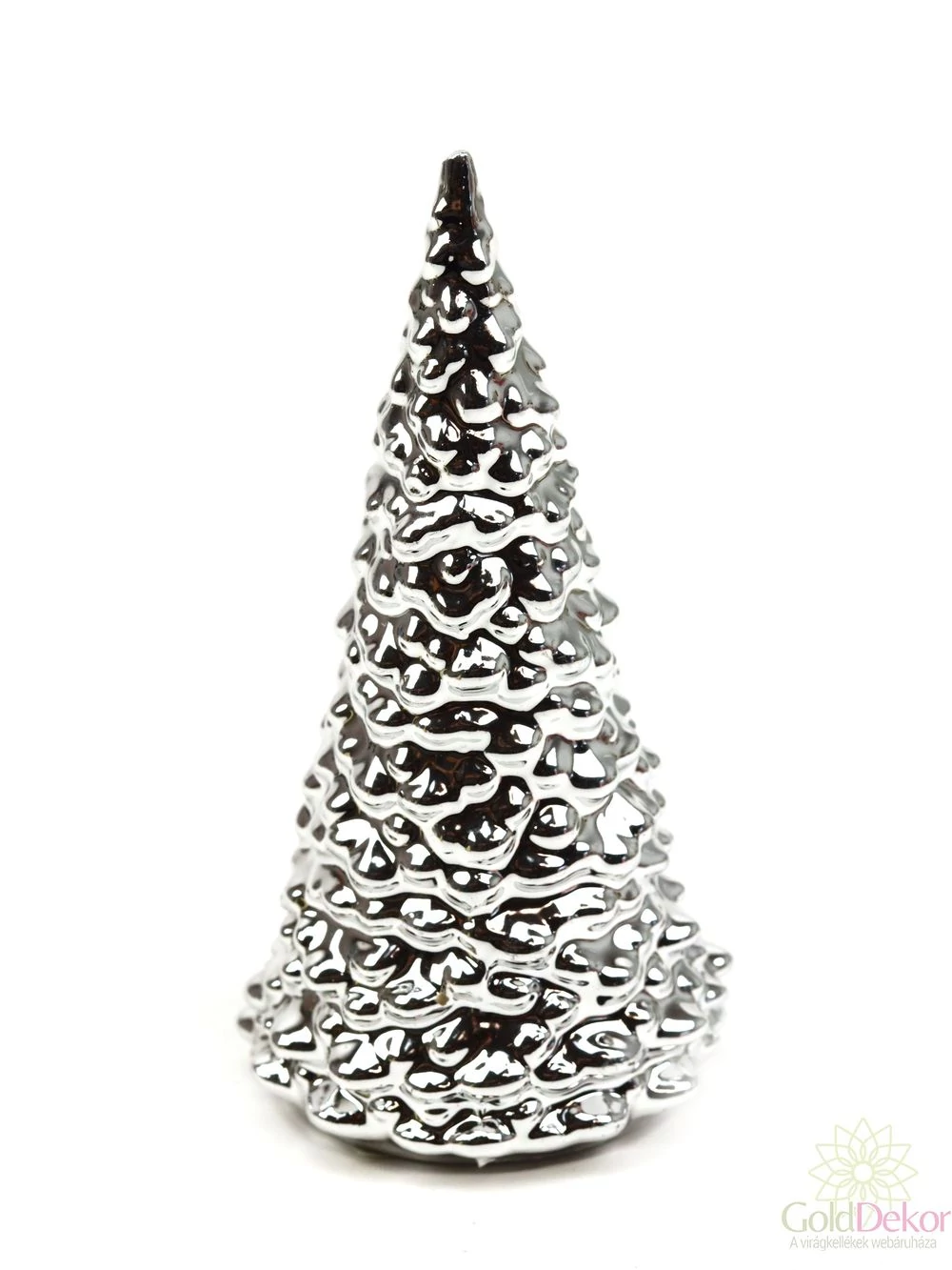 Metál kerámia figura - Csúcsos fenyőfa ezüst