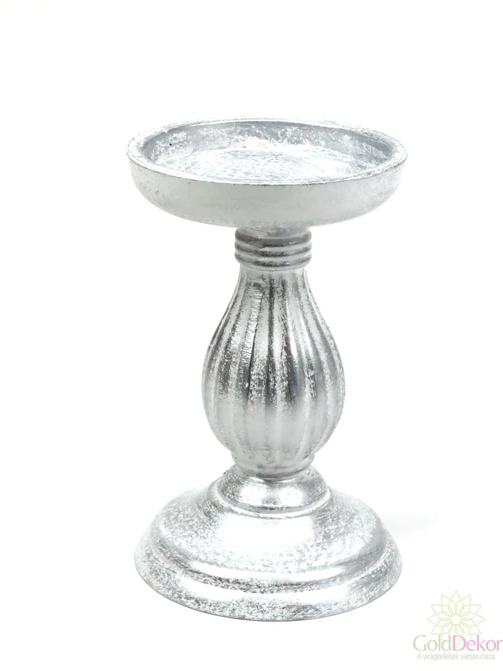 Dekor talpas gyertyatartó 17 cm - Fehér-ezüst Dekor talpas gyertyatartó 17 cm - Fehér-ezüst