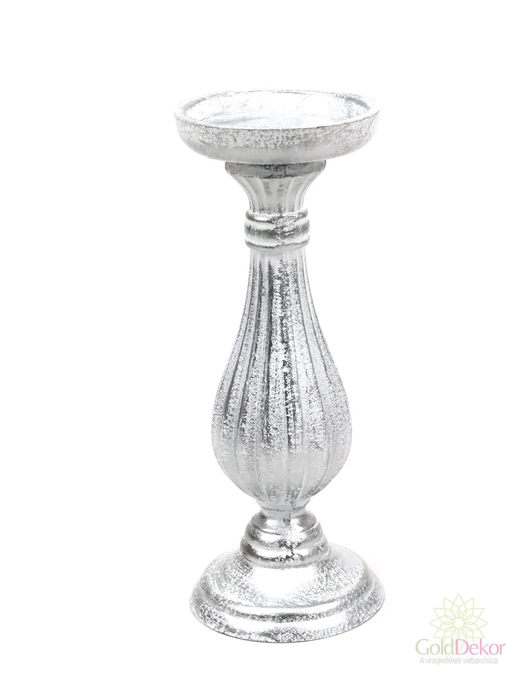 Dekor talpas gyertyatartó 28 cm - Fehér-ezüst Dekor talpas gyertyatartó 28 cm - Fehér-ezüst