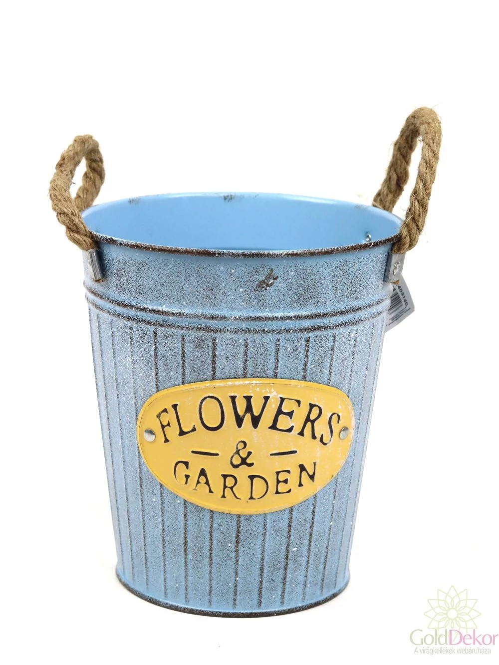 Koptatott bádog címkés vödör - Kék