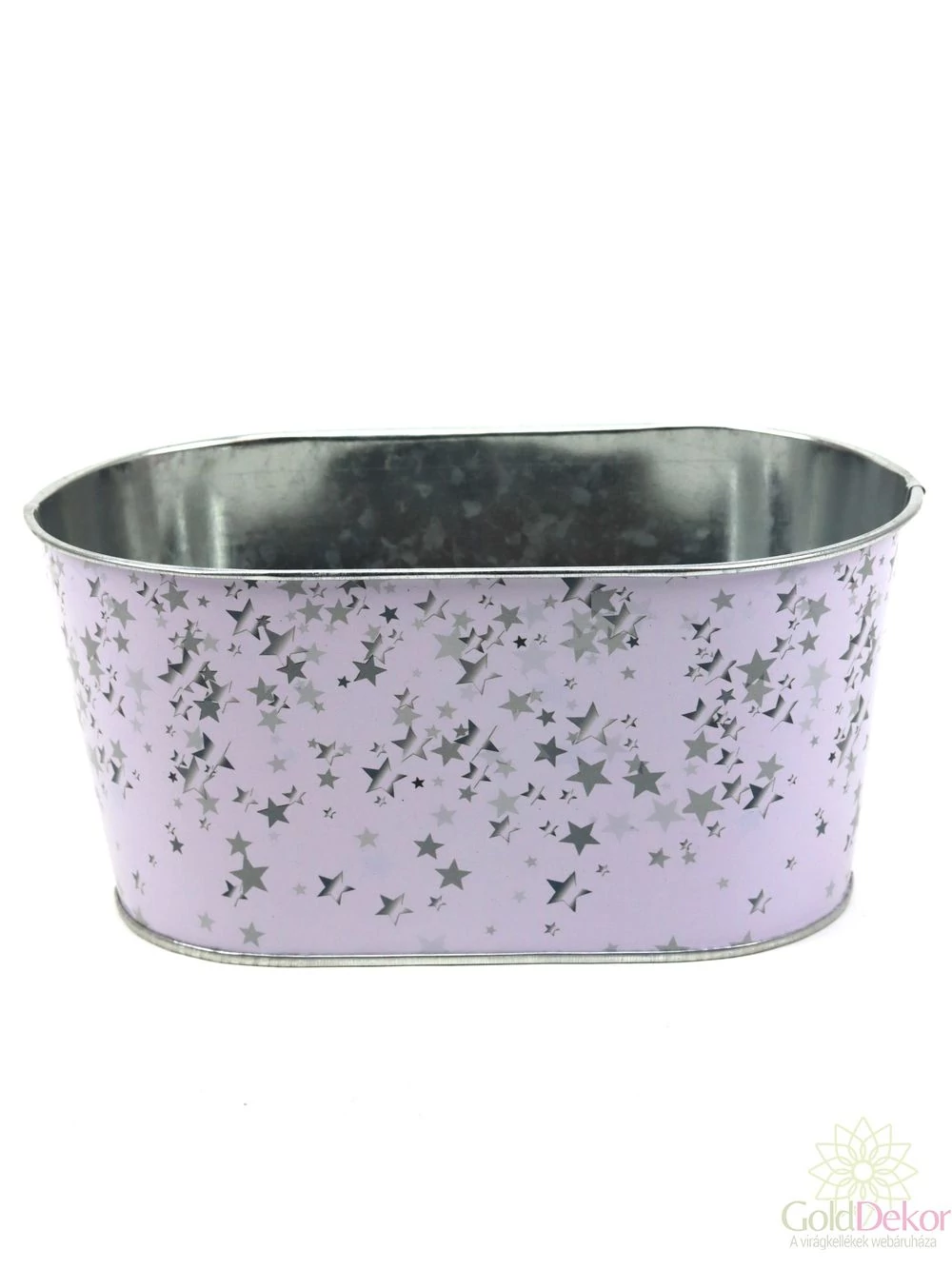 Karácsonyi mintás bádog kaspó ovál - Csillagos