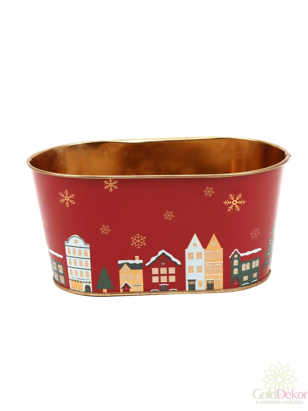 Karácsonyi mintás bádog kaspó ovál - Házikós