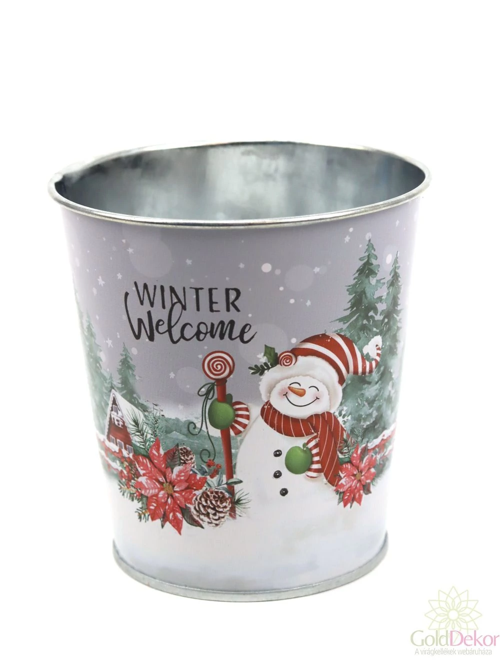 Karácsonyi mintás bádog kaspó 10 cm -Winter Welcome
