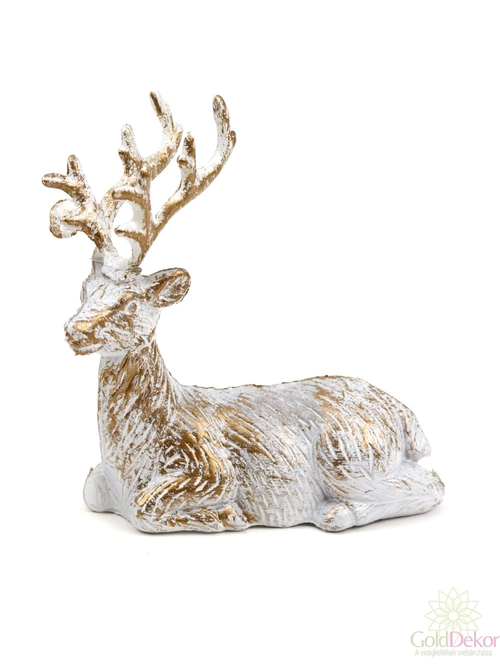 Metálos műanyag szarvas - Fekvő antikolt arany
