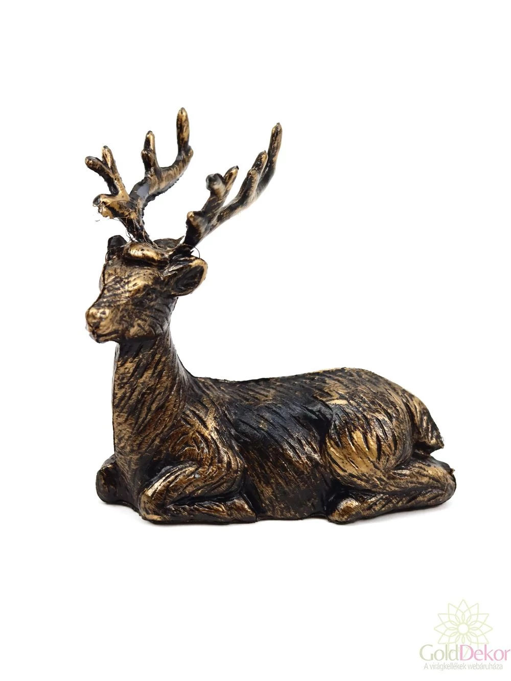 Metálos műanyag szarvas - Fekvő antikolt fekete