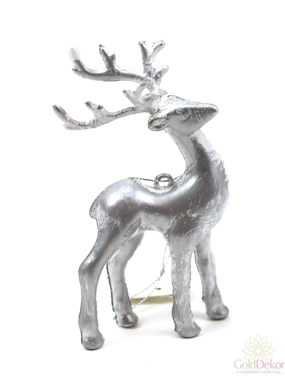 Metálos műanyag szarvas - Álló antikolt ezüst
