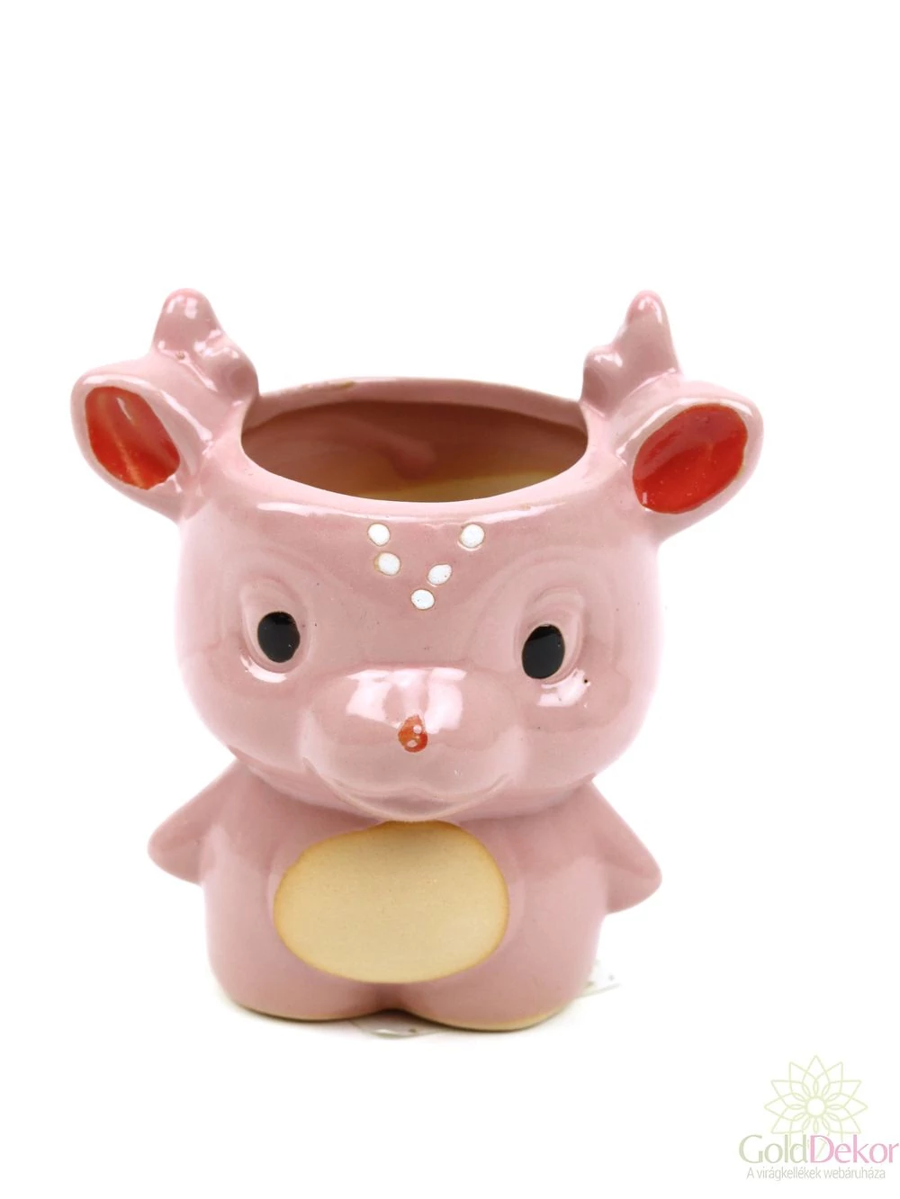 Kerámia szarvas figura kaspó - Rózsaszín