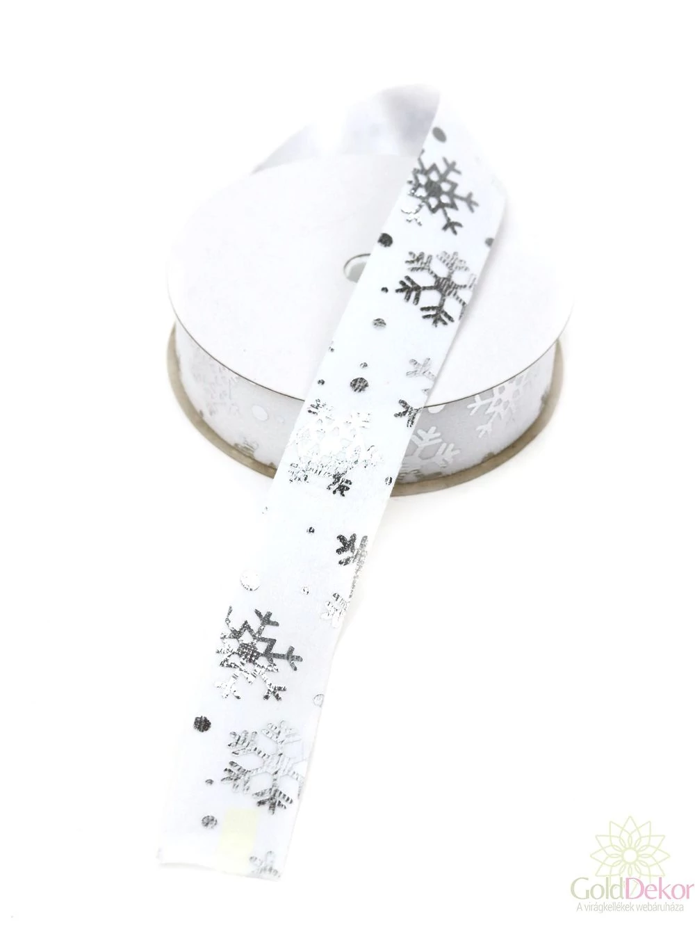 Bársony borítású hópelyhes szatén szalag - Fehér