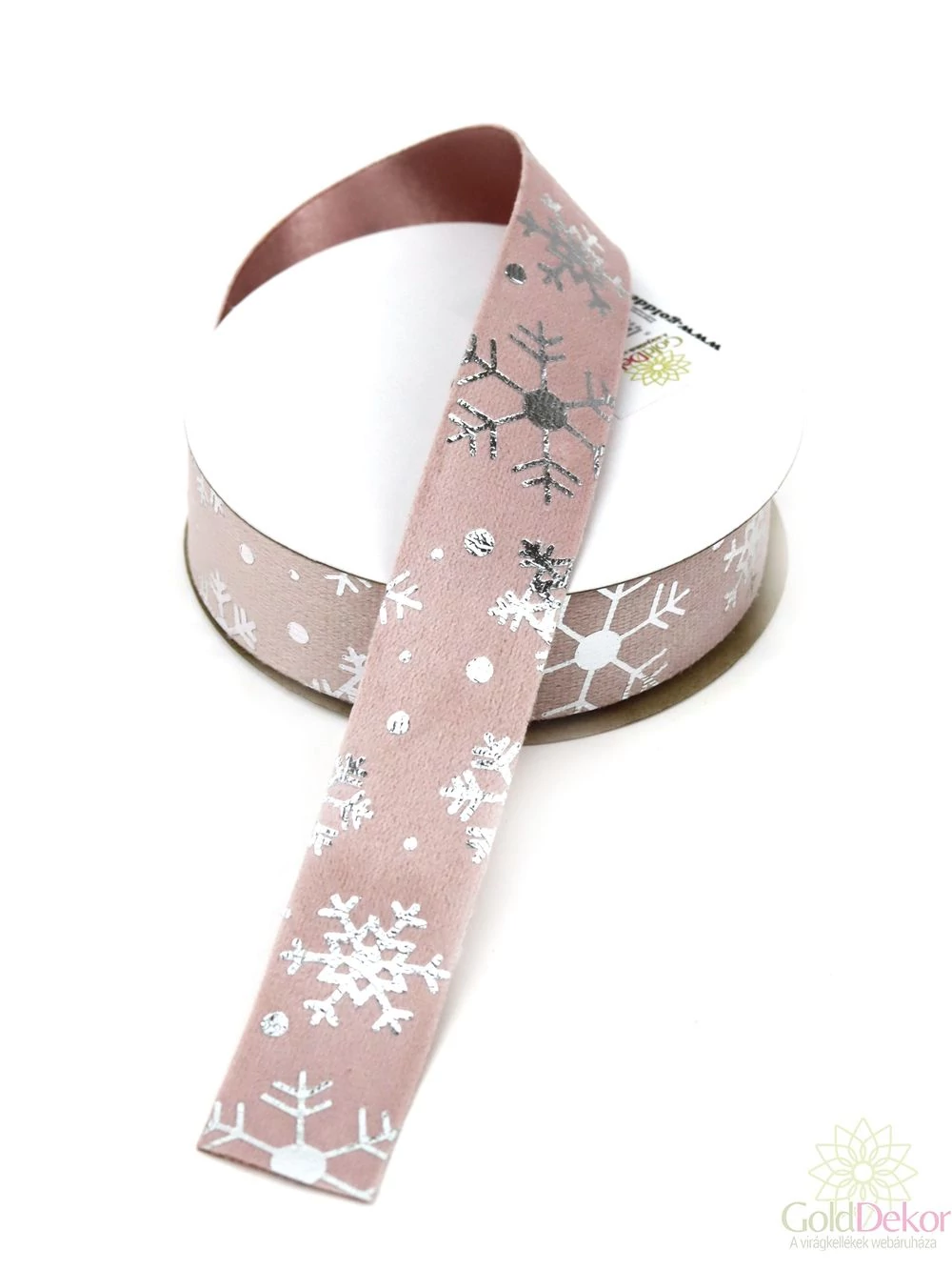 Bársony borítású hópelyhes szatén szalag - Rózsaszín