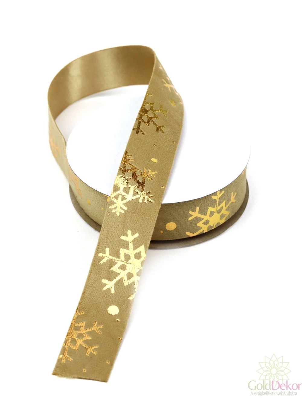Bársony borítású hópelyhes szatén szalag - Drapp