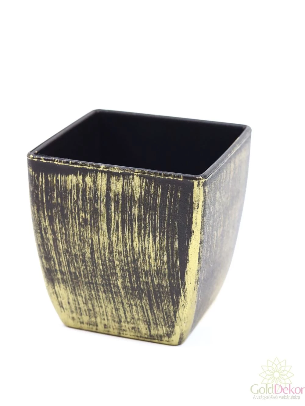 Metál színű műanyag kocka kaspó - Arany
