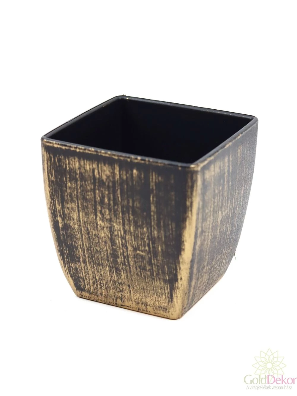 Metál színű műanyag kocka kaspó - Bronz