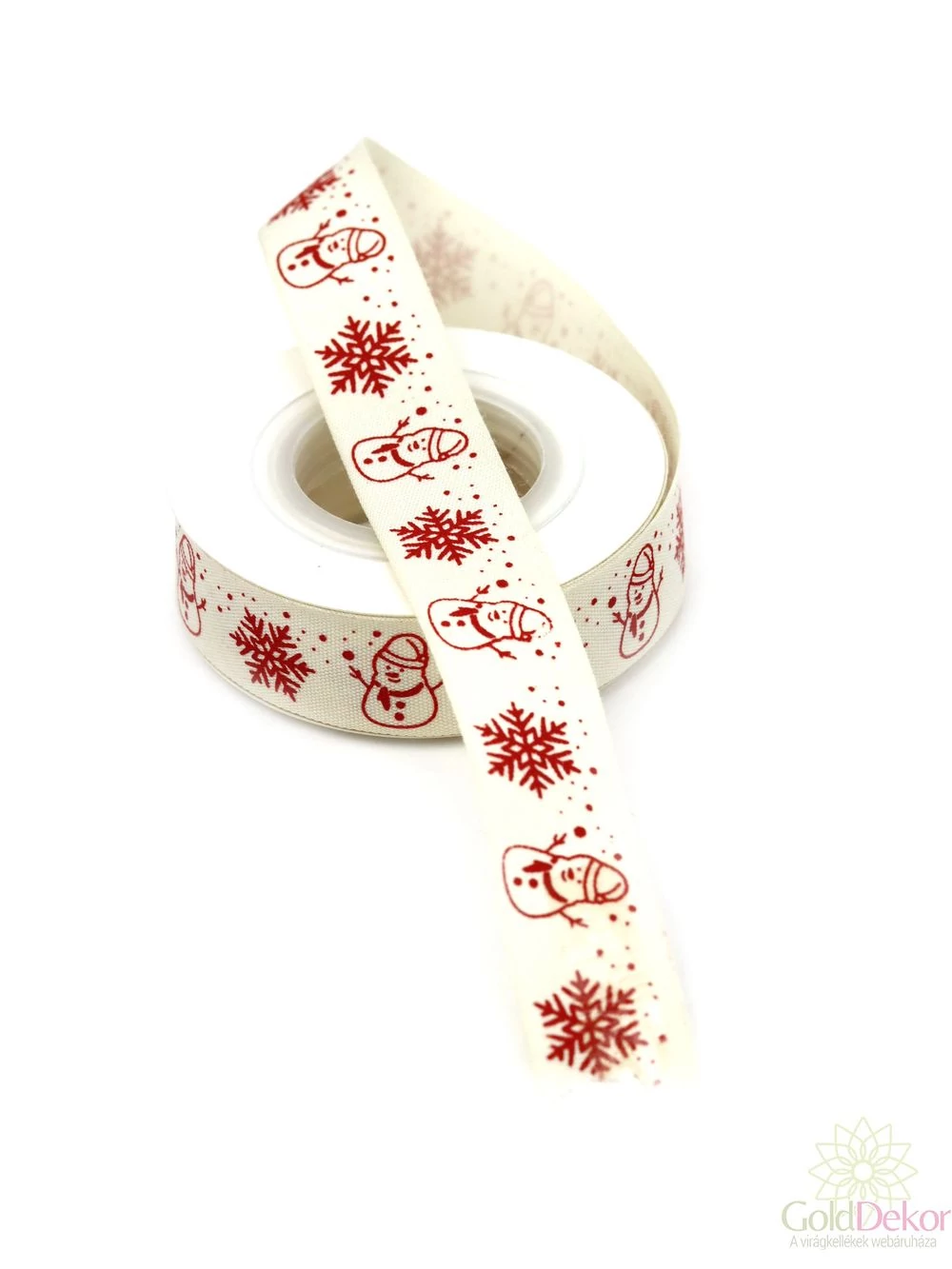 Natúr-piros karácsonyi textil szalag - C