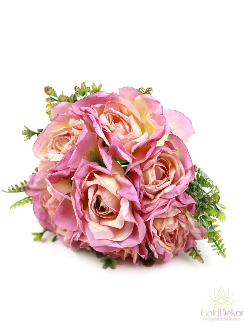 Szárított hatású dekor rózsa csokor - Rózsaszín